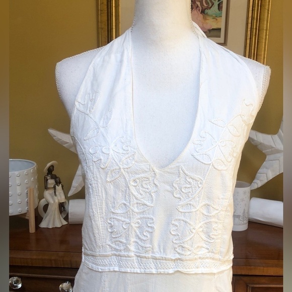 Frama’z Women’s 100% Peruvian Cotton White Halter Top Kerchief MIDI Dress 12 - Picture 10 of 16